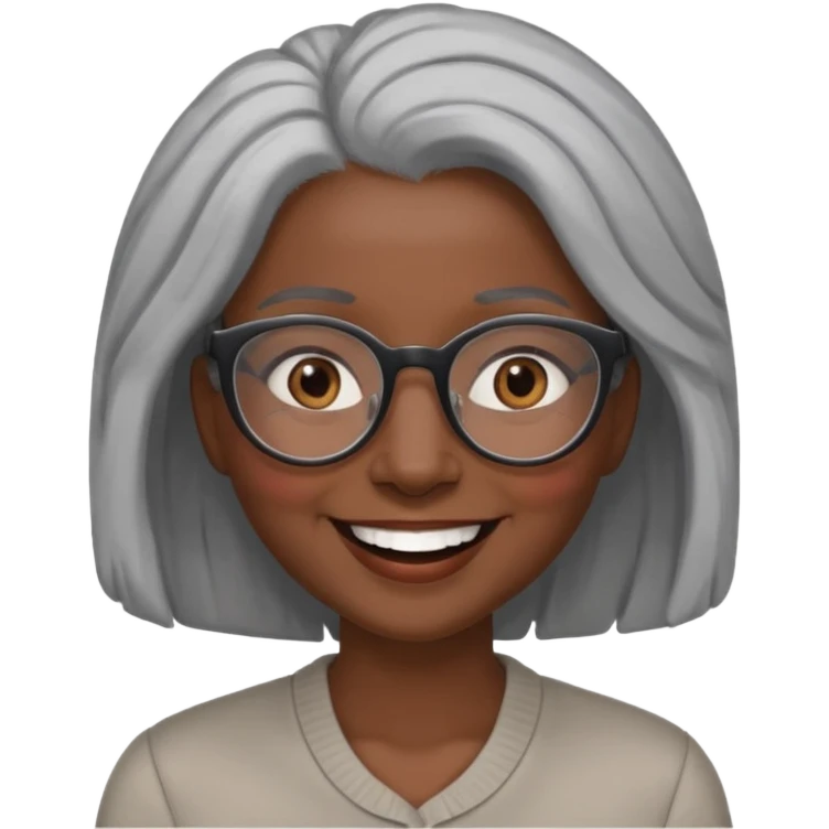 smiling dark black woman wearing glasses with lots of gray hair a emoji