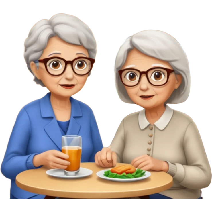 conversación dentro de un restaurant  dos personas y una de las persoans sea una abuela emoji