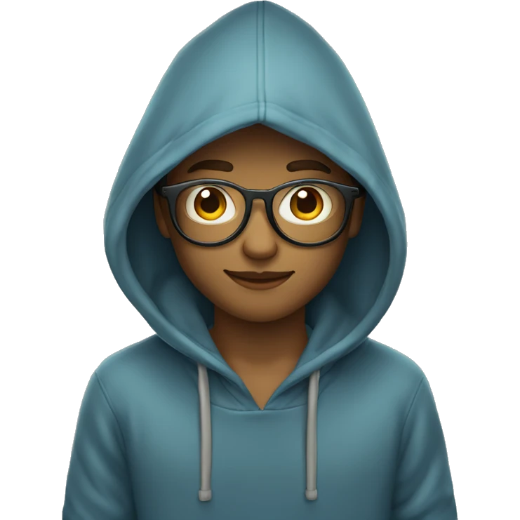 Een jongen met lang haar met bril en een hoodie emoji