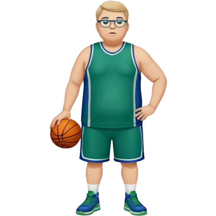 full body overweight tall white male basketball wearing glasses in blue an green uniform emoji