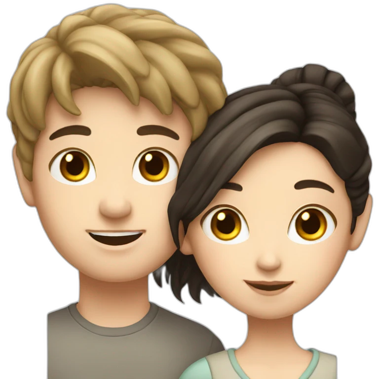 White brunette boy with chinese girl emoji