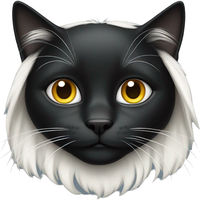 black cat long-haired with half white head emoji