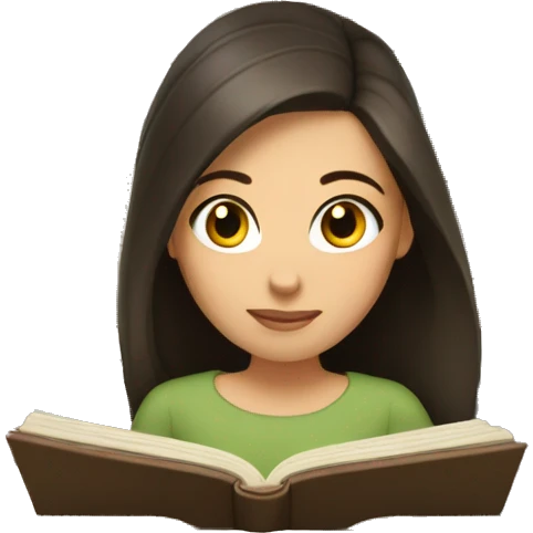 Long dark brown hair with brown eyes woman reading a book  emoji
