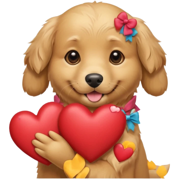 Golden dog with a heart with bow holding emoji