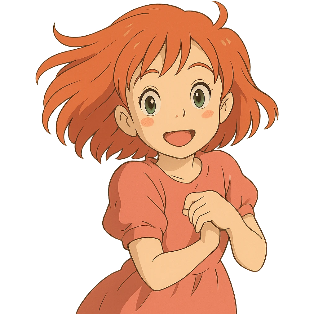 anime girl, vibrant hair, expressive eyes, cute pose, ghibli style emoji