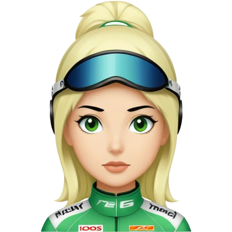 black hair blond skin woman in green racing suit emoji