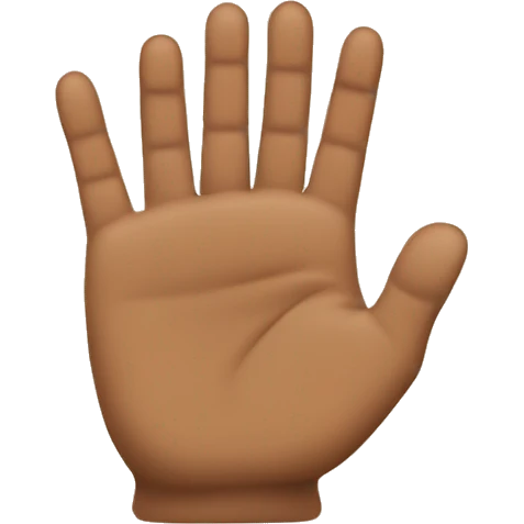 brown hand with thumb, index, and middle fingers up only emoji