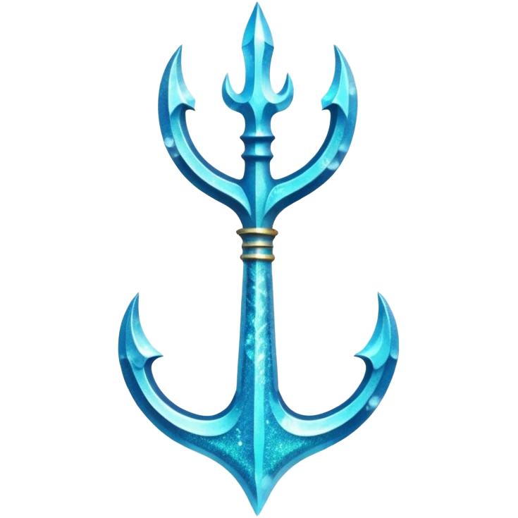 Cyan Poseidon's trident with glitter and water effects around it. emoji