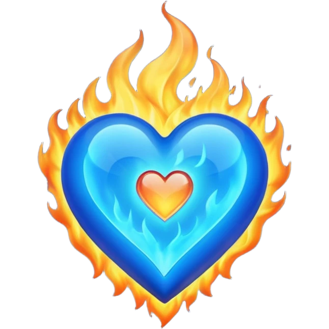 Blue heart with big BLUE flame emoji