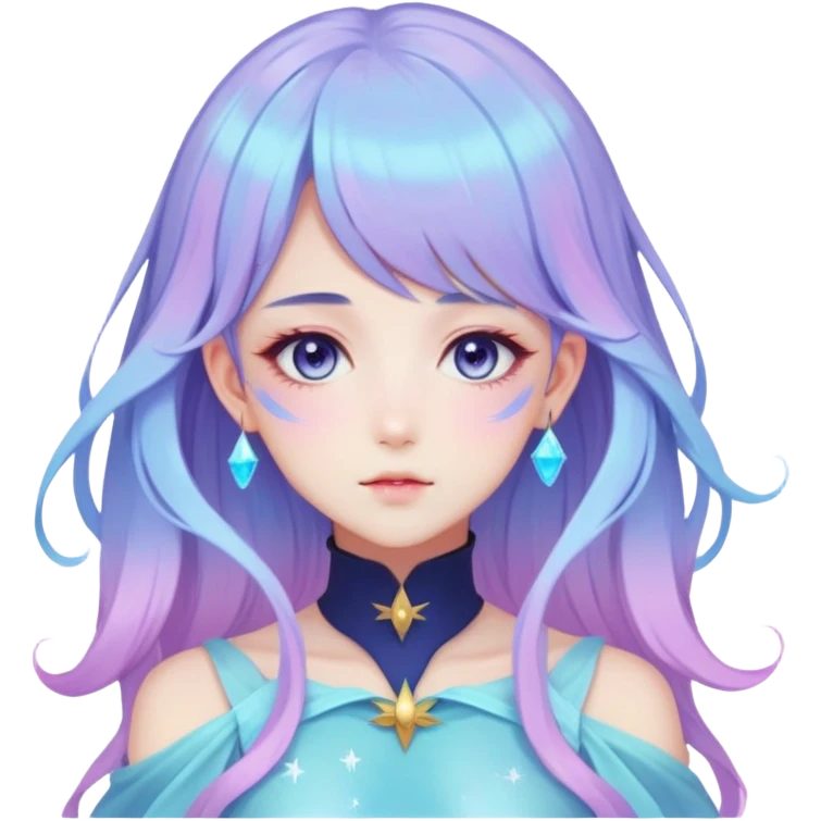 Beautiful gorgeous anime lady with beautiful nebula hair, fashion aesthetic, ethereal, fairycore, pastelcore  emoji