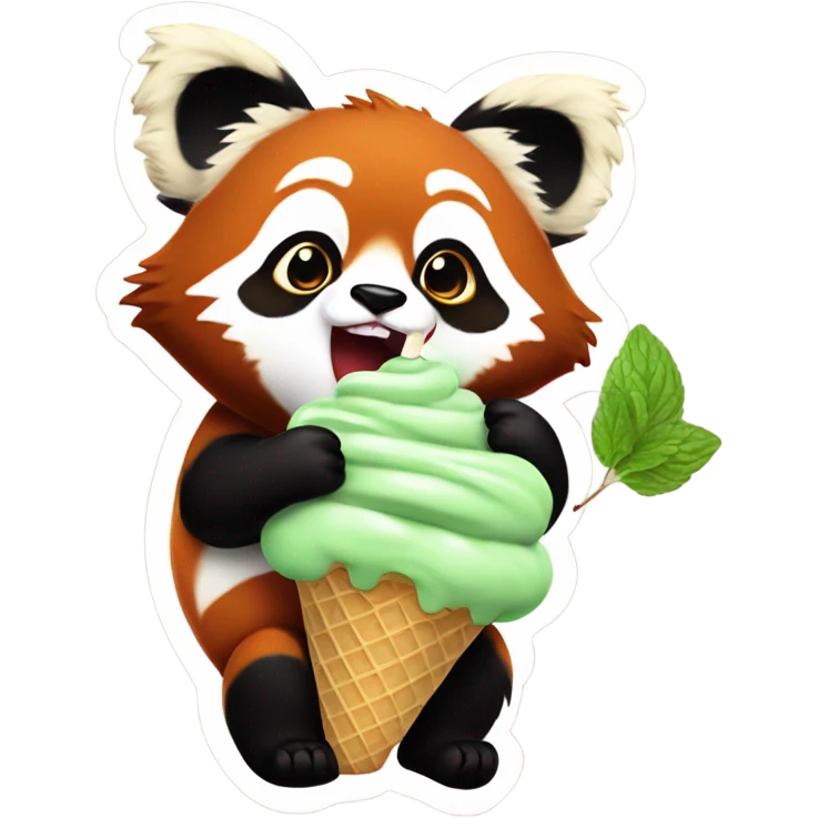 1 chubby extra large and small realistic Red panda eating mint chocolate chip ice cream  emoji