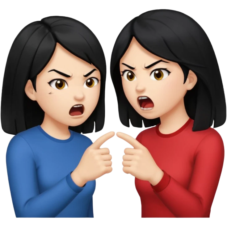 two girls with black hair, facing each other, angry yelling at each other emoji