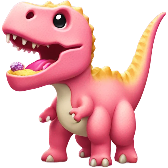 Dinosaur eating a pink frosted sugar cookie  emoji