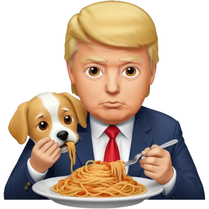 Trump eating spaghetti with a dog emoji