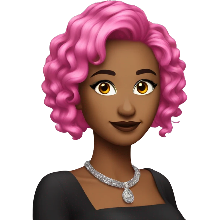 Create an emoji with a fierce and glamorous vibe: vibrant pink hair, dramatic makeup, bold eyelashes, and a confident smile. emoji