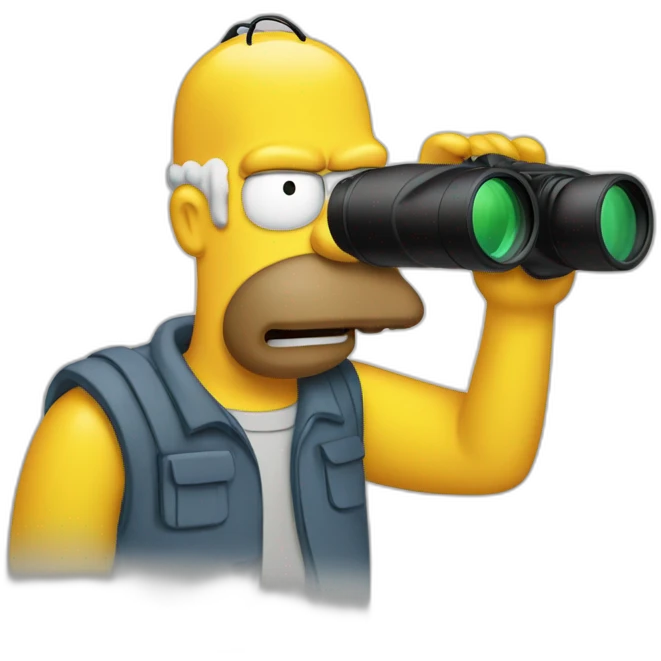 homer's face troubleshooting with binoculars emoji