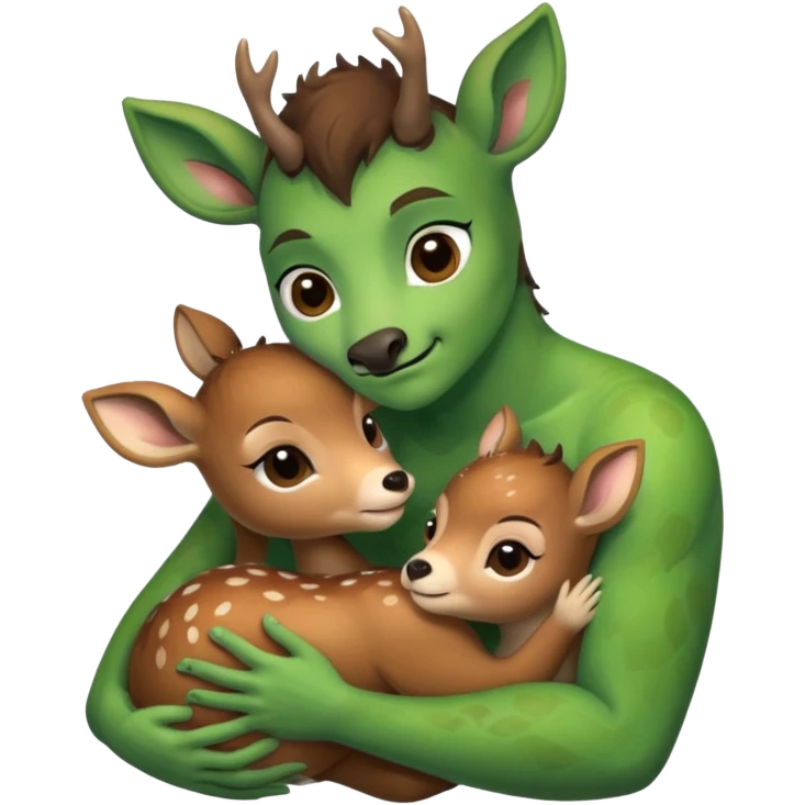 ugly monster hugging baby deer emoji