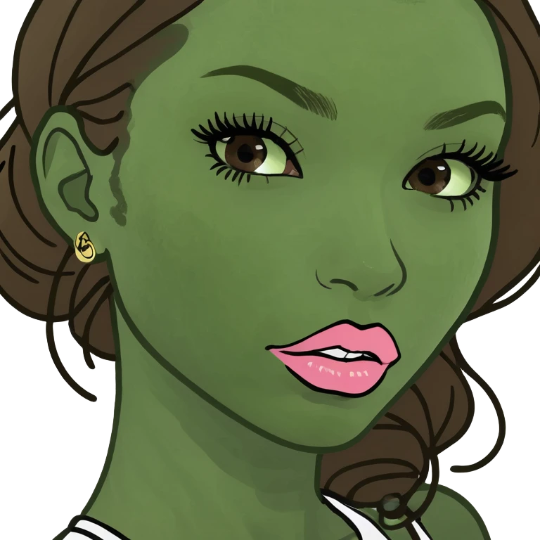 A girl with brown hair tan 2.5 mil lips long lashes and 4 small mole in her neck with a white juicy couture top emoji