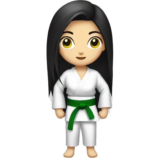 long black-haired black-eyed woman Karateka Green belt emoji