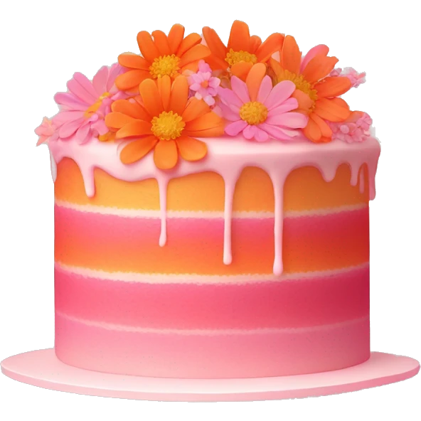 pink and orange cake gradient with light pink wildflowers with orange centete emoji