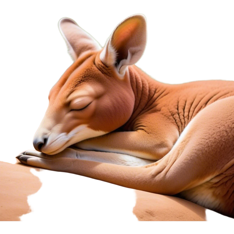 Meme-Worthy Cute Sleeping Adult Red Kangaroo Portrait Emoji, Head resting peacefully with a contented smile, showcasing a solid, reddish form with a characteristic red kangaroo-shaped head featuring a soft, elongated snout and small, relaxed ears, eyes shut in a serene, restful nap, Simplified yet adorably endearing features, highly detailed, glowing with a soft, drowsy outback light, high shine, relaxed and utterly lovable, stylized with an air of playful laziness, soft glowing outline, capturing the essence of a sleeping kangaroo that feels destined to become the next viral icon of adorable rest! emoji