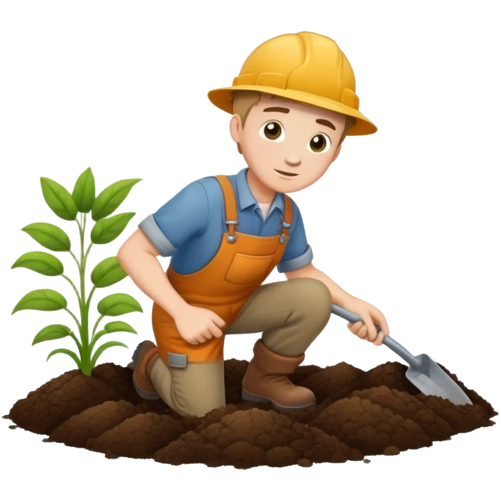 diligent young white male gardener digging soil emoji