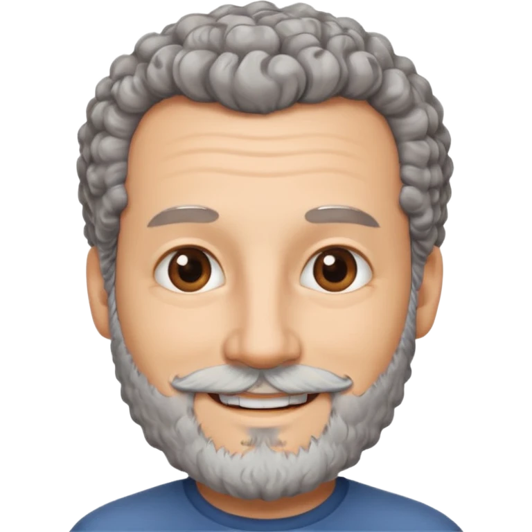 Illustrated emoji of a middle aged man with receding grey curly hair, brown eyes, white skin and a beard emoji