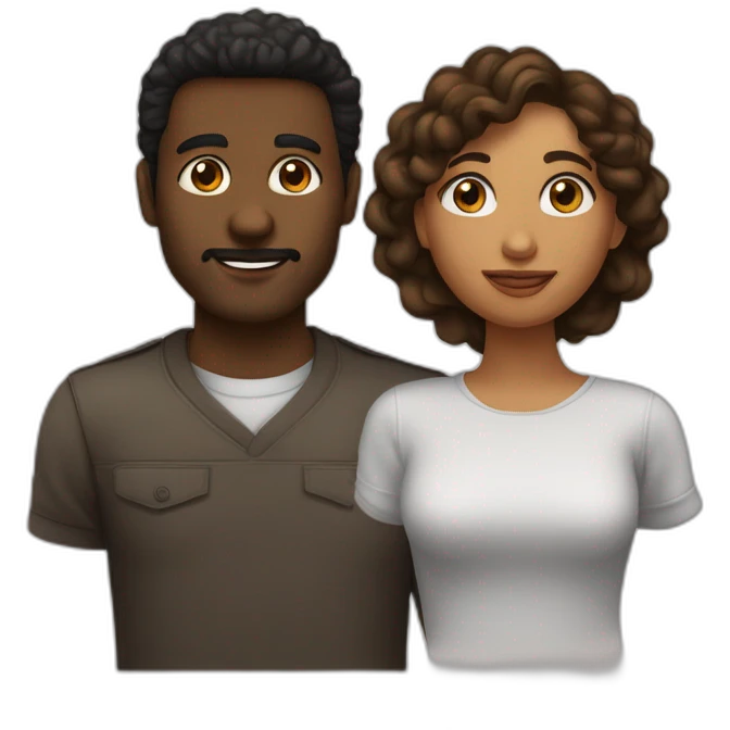 Pareja, una chica de ojos marrones pelo negro liso largo y un chico con pelo castaño rizado de ojos marrones  emoji