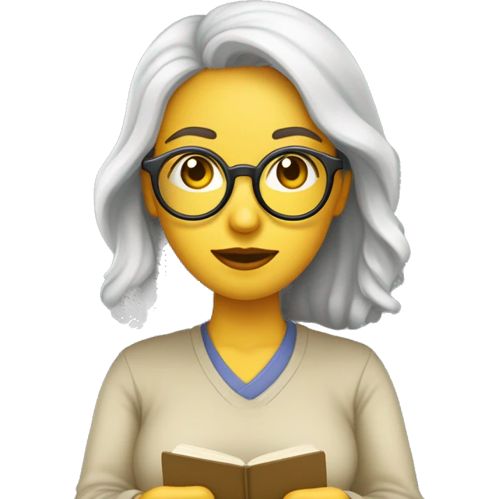 Mulher psicologa de sueter usando oculos anotando no caderno emoji
