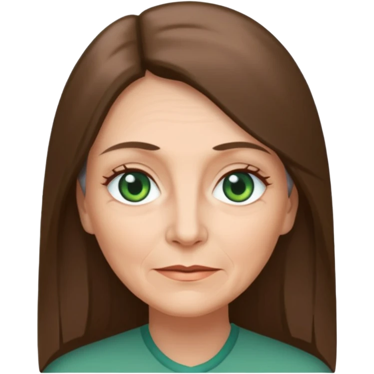 Pretty older woman with green eyes and long straight Ash-brown hair and square face  emoji