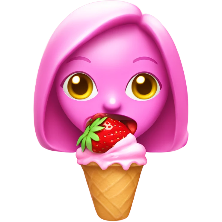 Pretty pink female alien, eating a strawberry icecream  emoji