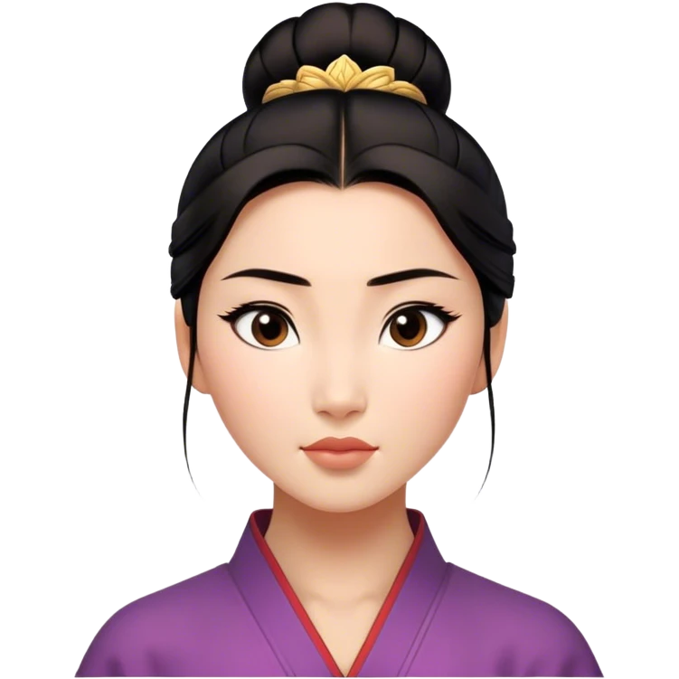 Cinematic Realistic Serene Mulan Portrait, showing Mulan (chest and above) with radiant, smooth skin and delicately detailed dark hair swept back in a neat bun. Her gentle, reflective expression is captured with soft natural lighting that highlights the nuanced textures of her features and traditional attire in muted hues. The composition glows with an inviting, natural radiance and subtle shadows, evoking a calm and introspective mood that speaks of quiet strength and enduring beauty. emoji
