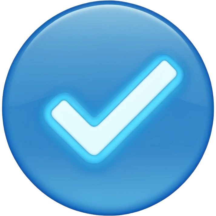 Blue circle with irregularities on it on it is boundaries and it should have a white tick no face emoji