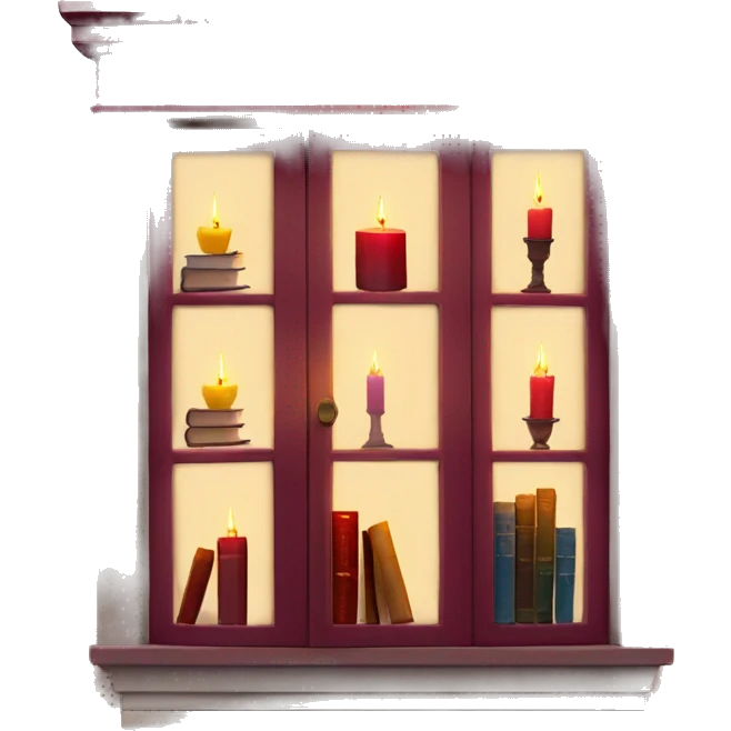 Books and candles entering for a window burgundy emoji