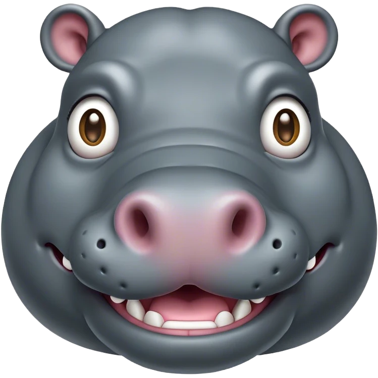 Cinematic Comical Hippo Portrait Emoji, Head tilted dramatically with an exaggeratedly amused expression, featuring a striking, glossy slate-gray hide with bold textured wrinkles, wide, expressive eyes filled with playful disbelief, Simplified yet hilariously expressive features, highly detailed, glowing with a slightly sassy glow, high shine, dramatic yet playful, stylized with an air of cheeky river mischief, bright and endearing, soft glowing outline, capturing the essence of a spirited and over-the-top hippo, so meme-worthy it feels like it could splash its way into internet fame instantly! emoji
