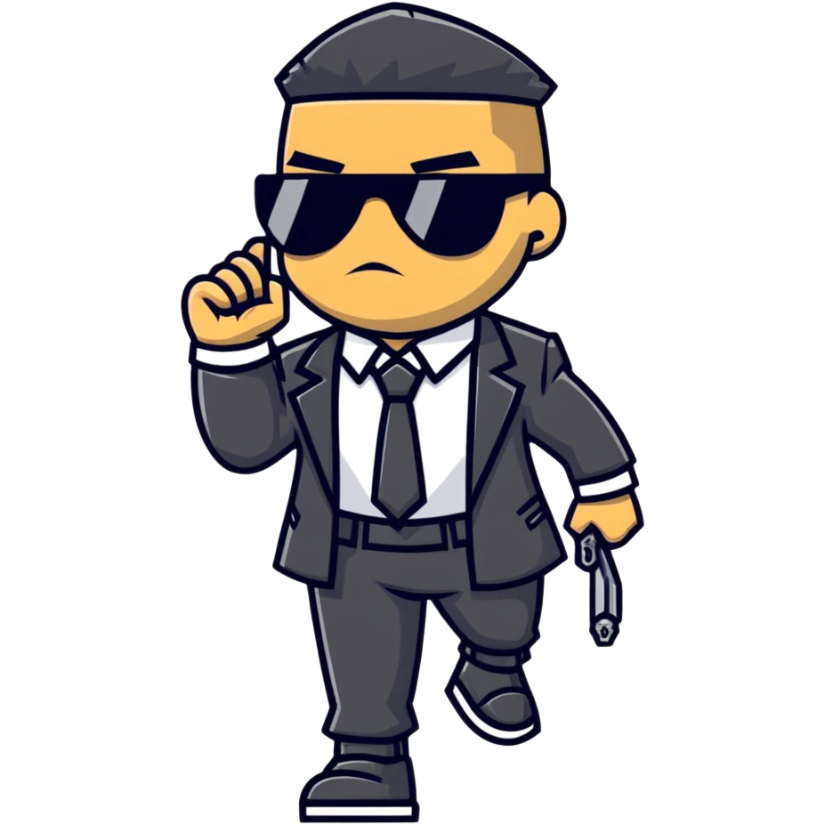 A gangster character walking with sunglasses and a power outfit in an alley, showcasing their gangster and combative nature emoji