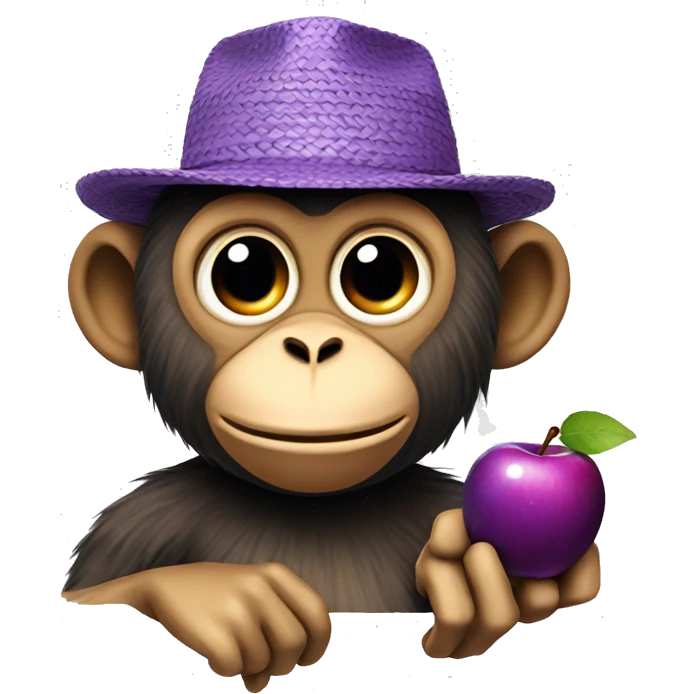 monkey with a straw hat and a purple swirley apple emoji