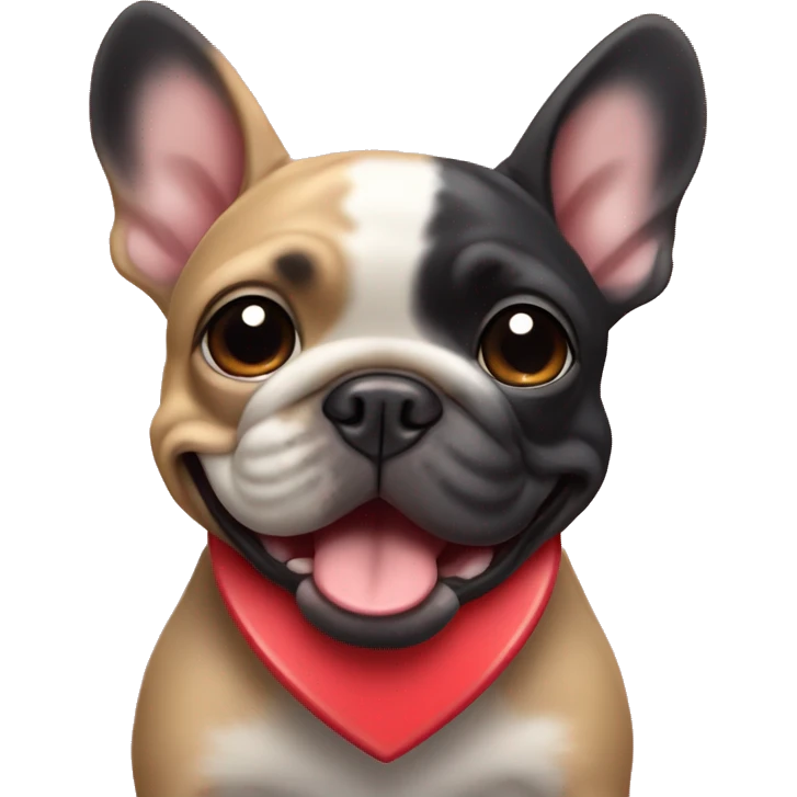 A small, black-and-tan French bulldog with a mostly black face and tan paws, showing a cute and joyful expression, with large red heart-shaped eyes, like the 😻 emoji. emoji