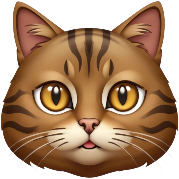 Cinematic Grumpy Brown Tabby Cat Portrait Emoji, Head tilted slightly with a deeply unimpressed expression, thick brown fur with dark, pronounced tabby stripes and a furrowed brow, large eyes narrowed into an unamused glare, whiskers slightly drooping in exasperation, Simplified yet comically expressive features, highly detailed, glowing with a dry, sarcastic glow, high shine, effortlessly judgmental yet dignified, stylized with a touch of cynicism, bright but brooding, soft glowing outline, capturing the essence of an eternally unimpressed yet endearing feline, so lifelike it feels like it could sigh heavily at you in disdain at any moment! emoji