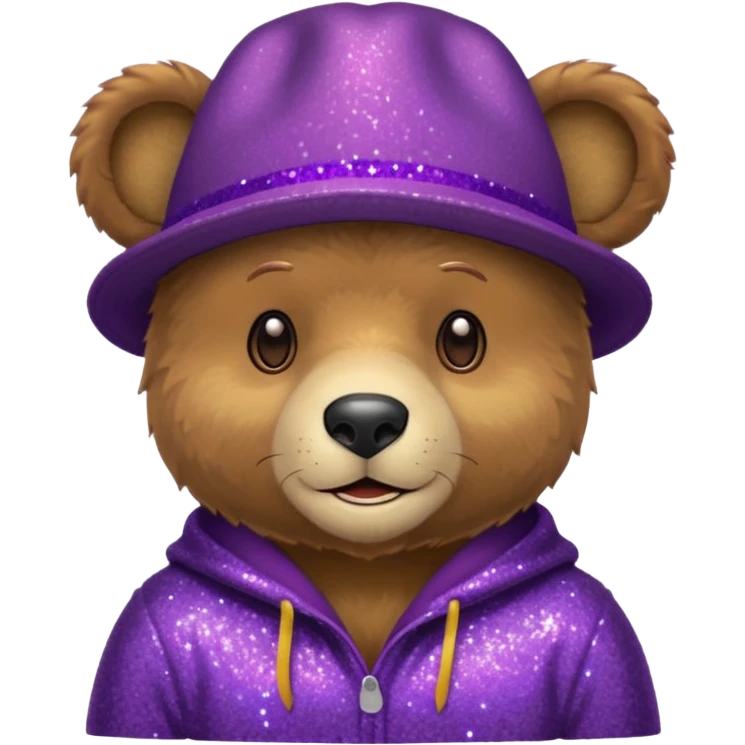 Urso adulto com boné roxo com glitter emoji