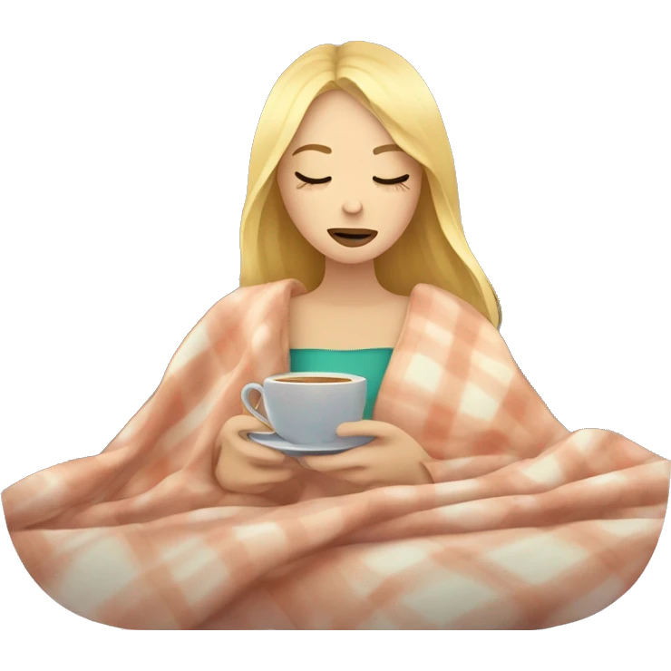 Blonde girl inside a blanket sipping tea eyes closed emoji
