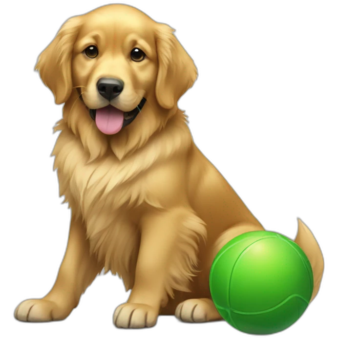Golden retriever with green ball emoji