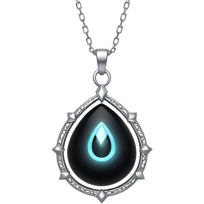 magical onyx pendant glowing with silver light, surrounded by tiny cosmic sparks, chain suspended invisibly emoji