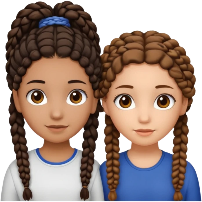 2 girl best friends. One is black with braids and brown eyes. One is white with curly brown hair with brown eyes. emoji