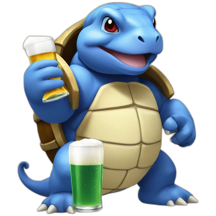 Blastoise drinking a beer emoji
