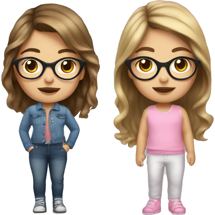 girl with brown hair and blonde highlights and cat eye glasses with baby girl brown hair emoji