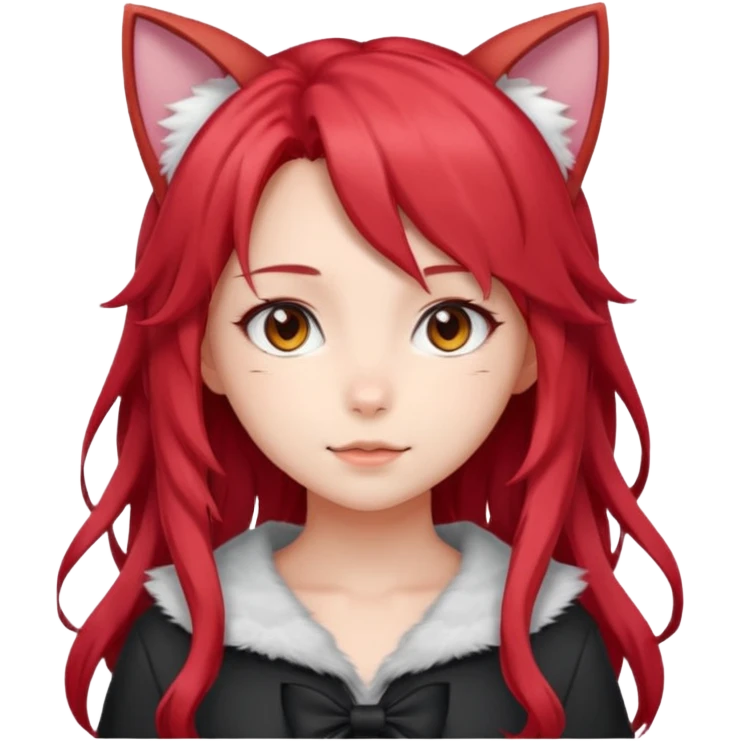 cute anime girl with ears, red blowing hair emoji