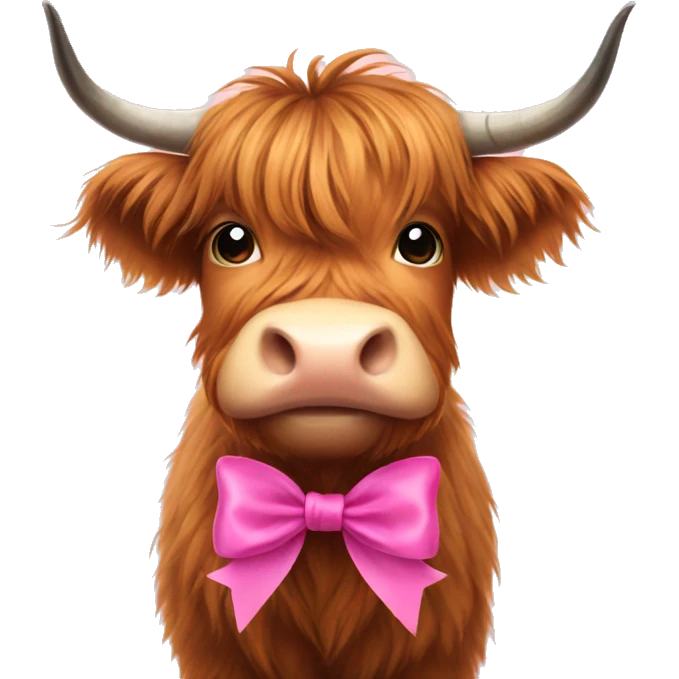 Highland cow with a ribbon pink bow emoji