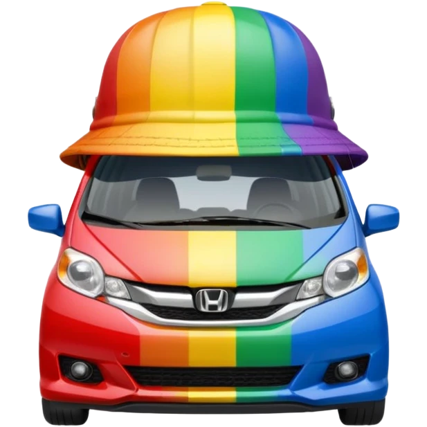 Honda fit car wearing a rainbow colored bucket hat emoji