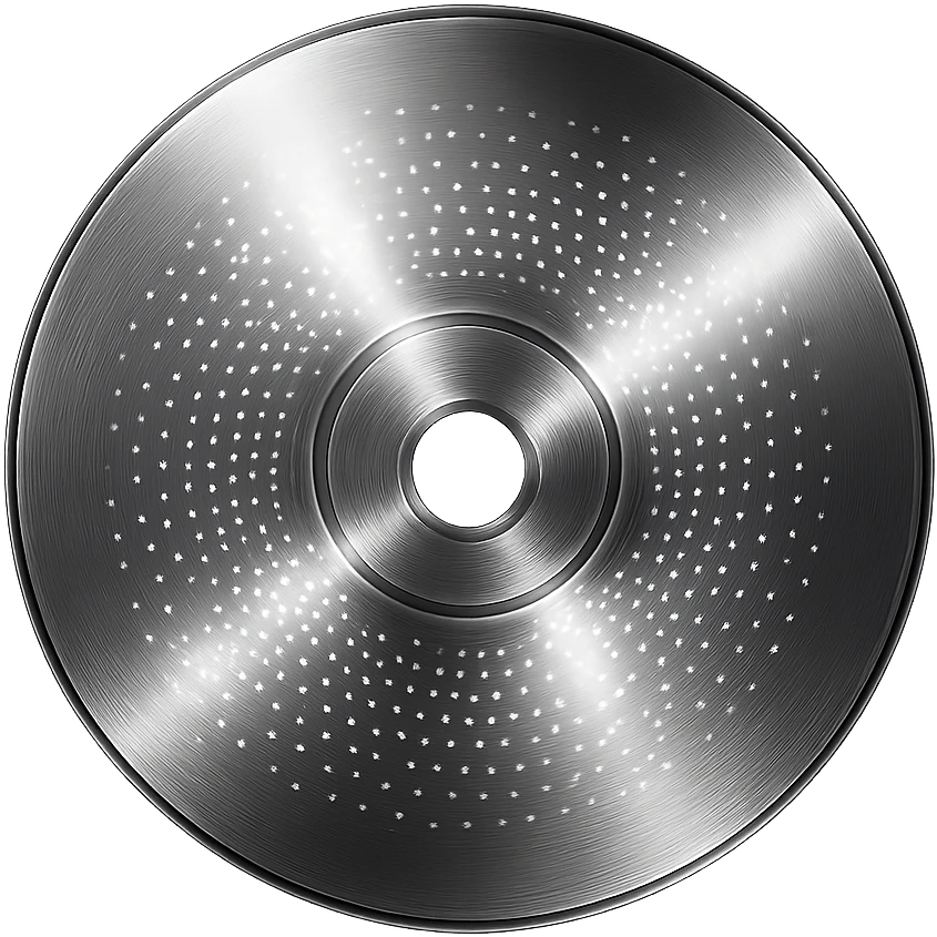 A minimalist CD disc with dot pattern, glowing effect, violet color emoji
